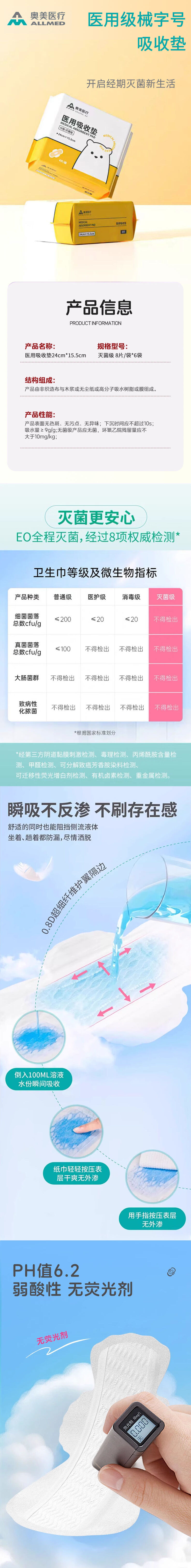 积分商城详情图片奥美医疗 医用吸收垫 24*15.5cm 灭菌级（日用型） 8片/袋 *6袋