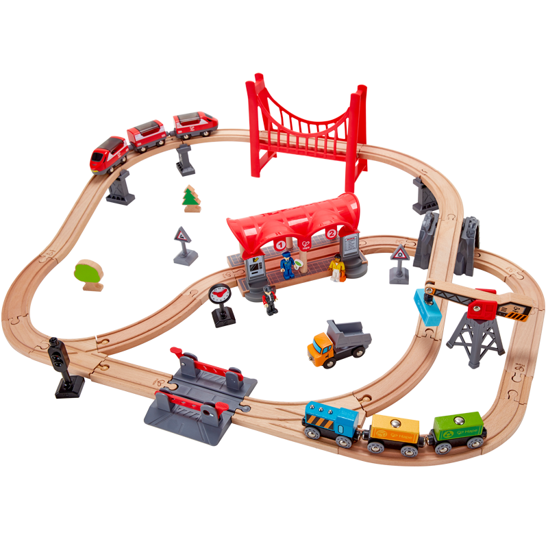 Hape（德国）儿童火车轨道玩具多功能套装E3730