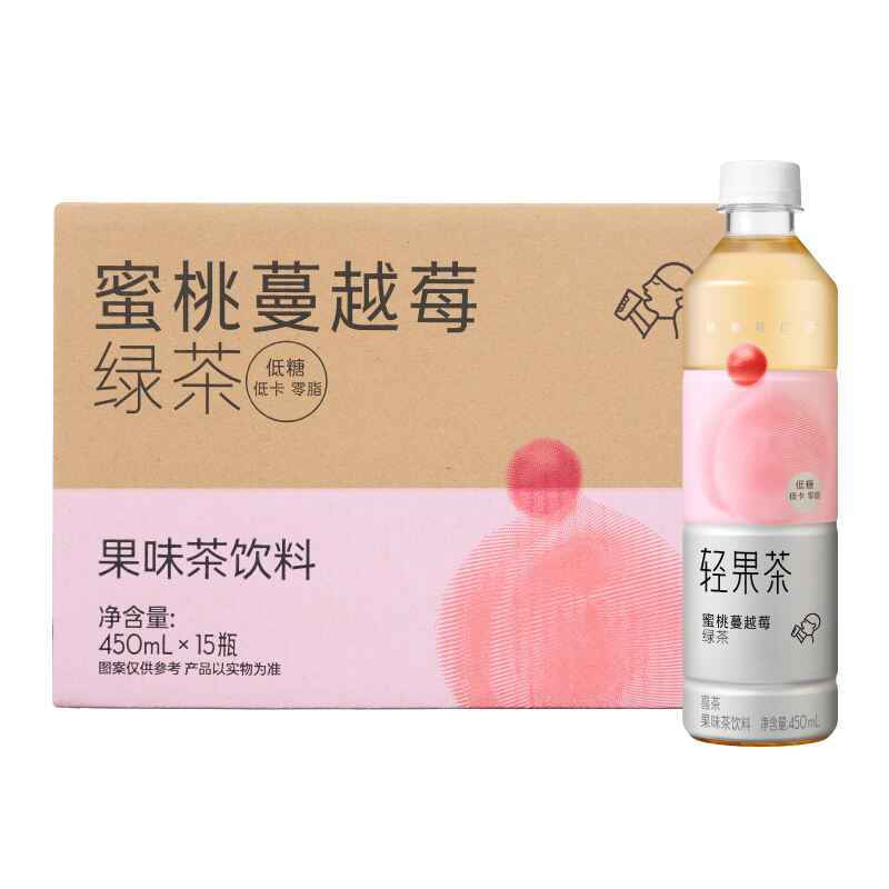 喜茶蜜桃蔓越莓绿茶果味茶饮料450ml*15瓶