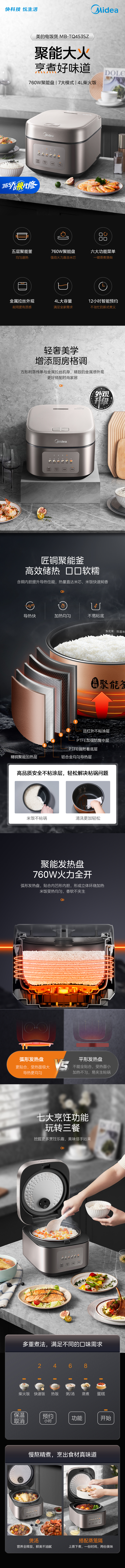 积分商城详情图片美的（Midea）电饭煲4L大容量电饭锅 MB-TQ453SZ 可满足2-8人饭量12小时智能预约电饭锅